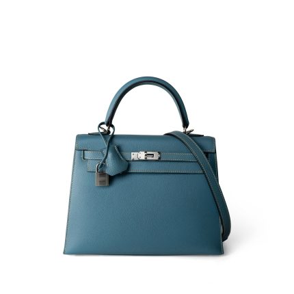 Kelly Sellier 25 Blue Jean Epsom Palladium Plated K Square Stamp