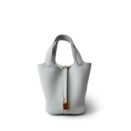 Picotin Lock 18 Bleu Pale Taurillon Clemence Gold Plated