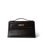 Kelly Pochette Ebene (Brown) Swift Leather Gold Plated Hardware H Square Stamp