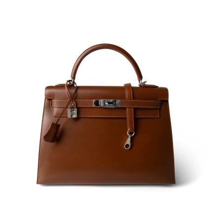 Kelly Sellier 32 Noisette Box Calfskin Palladium Plated ￼[E] Stamp