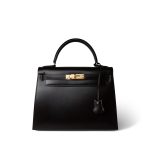 Kelly 28 Sellier Brown Box Calfskin Gold Plated T Circle Stamp - Image 7