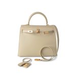 Vintage Kelly 25 Sellier Parchemin / Light Beige Box Calfksin E Square Stamp - Image 18
