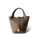 Picotin Lock 18 Etoupe Taurillon Clemence Gold Plated U Stamp