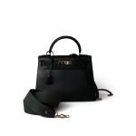 Kelly 28 Sellier Vert Fonce Box Calfskin Gold Plated (U) Stamp