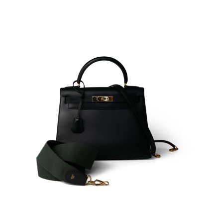Kelly 28 Sellier Vert Fonce Box Calfskin Gold Plated (U) Stamp