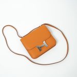 Hermes Constance 18 Abricot Veau Evercolor Leather Palladium Plated Orange