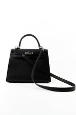 Hermes Kelly 25 Black Veau Epsom Leather Palladium Plated 2021 Z