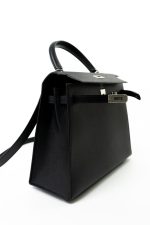 Hermes Kelly 25 Black Veau Epsom Leather Palladium Plated 2021 Z - Image 15