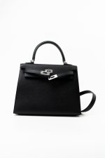 Hermes Kelly 25 Black Veau Epsom Leather Palladium Plated 2021 Z - Image 11