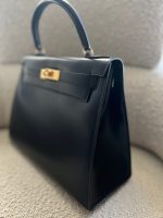 Hermes Vintage Kelly 28 Box Calfskin Black Gold Metal Fittings - Image 10