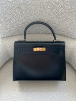 Hermes Vintage Kelly 28 Box Calfskin Black Gold Metal Fittings - Image 2