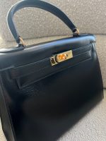 Hermes Vintage Kelly 28 Box Calfskin Black Gold Metal Fittings - Image 11