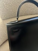 Hermes Vintage Kelly 28 Box Calfskin Black Gold Metal Fittings - Image 6
