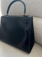 Hermes Vintage Kelly 28 Box Calfskin Black Gold Metal Fittings - Image 3