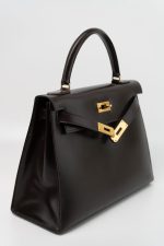 Hermes Vintage Kelly 28 Box Calfskin Chocolate Gold Metal Fittings - Image 6