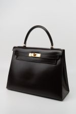 Hermes Vintage Kelly 28 Box Calfskin Chocolate Gold Metal Fittings - Image 15
