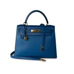 Hermes Vintage Kelly 28 Couchvel Blue France Y Stamp