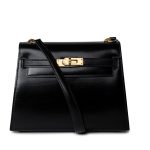Hermes Vintage Mini Kelly Black Box Calfskin Leather Shoulder Bag