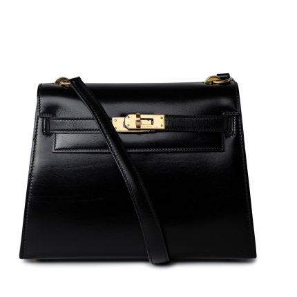 Hermes Vintage Mini Kelly Black Box Calfskin Leather Shoulder Bag