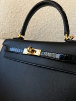 Kelly 25 Veau Madame Leather Shiny Niloticus Crocodile Skin Gold Plated - Image 13