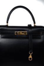 Kelly 28 Black Box Calfskin Leather Gold Hardware - Image 10
