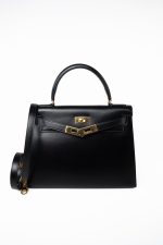 Kelly 28 Black Box Calfskin Leather Gold Hardware - Image 9