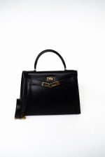 Kelly 28 Black Box Calfskin Leather Gold Hardware - Image 7