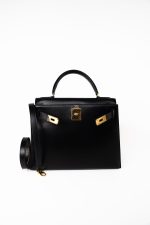 Kelly 28 Black Box Calfskin Leather Gold Hardware - Image 6