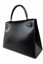 Kelly 28 Black Box Calfskin Leather Gold Hardware - Image 18