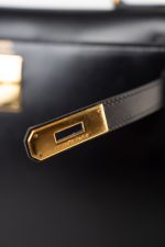 Kelly 28 Black Box Calfskin Leather Gold Hardware - Image 14