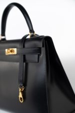 Kelly 28 Black Box Calfskin Leather Gold Hardware - Image 19