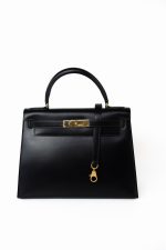 Kelly 28 Black Box Calfskin Leather Gold Hardware