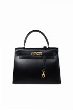Kelly 28 Black Box Calfskin Leather Gold Hardware - Image 17