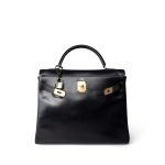 Kelly 32 Black Box Calfskin Gold Plated X Circle Stamp - Image 6