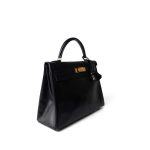 Kelly 32 Black Box Calfskin Gold Plated X Circle Stamp - Image 4