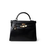 Kelly 32 Black Box Calfskin Gold Plated X Circle Stamp - Image 15