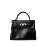 Kelly 28 Black Box Calfskin Gold Plated V Stamp - Image 3