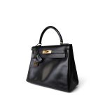 Kelly 28 Black Box Calfskin Gold Plated V Stamp - Image 7