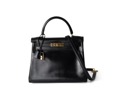 Kelly 28 Retourne Black Box Calfskin Leather Gold Plated Hardware A Square Stamp