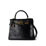 Kelly 28 Retourne Black Box Calfskin Leather Gold Plated Hardware A Square Stamp - Image 9