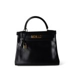 Kelly 28 Retourne Black Box Calfskin Leather Gold Plated Hardware A Square Stamp - Image 7