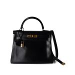 Kelly 28 Retourne Black Box Calfskin Leather Gold Plated Hardware A Square Stamp - Image 10