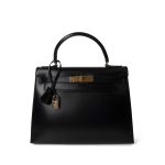 Kelly 28 Sellier Black Box Calfskin Gold Plated P Circle Stamp - Image 13