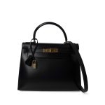 Kelly 28 Sellier Black Box Calfskin Gold Plated P Circle Stamp - Image 12