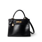 Vintage Kelly 28 Retourne Black Box Calfksin Gold Plated F Square Stamp