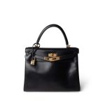 Vintage Kelly 28 Retourne Black Box Calfksin Gold Plated F Square Stamp - Image 2