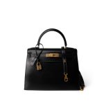 Vintage Kelly Sellier 28 Black Box Calfskin Gold Plated Y Circle Stamp