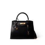 Vintage Kelly Sellier 28 Black Box Calfskin Gold Plated Y Circle Stamp - Image 2