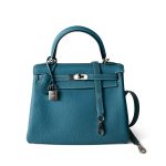 Hermes Kelly 25 Blue Jean Veau Togo Leather Palladium Plated Y Stamp - Image 10