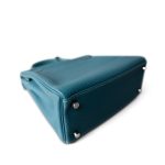 Hermes Kelly 25 Blue Jean Veau Togo Leather Palladium Plated Y Stamp - Image 11